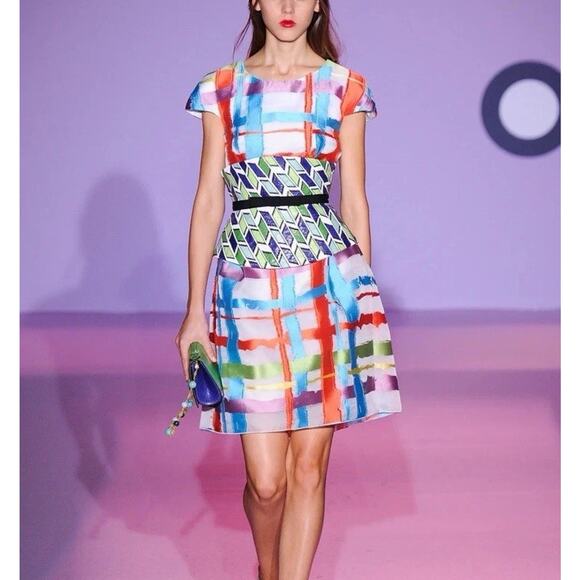 Andrew Gn Runway Dress SS15 Multicolor Abstract Print Silk Blend Mini 36 NWT - Picture 1 of 14